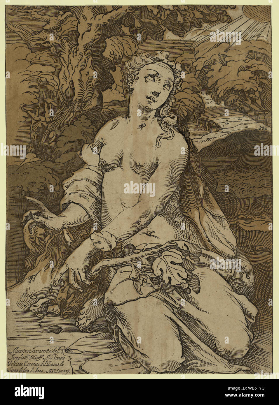 Ève après la chute / Mecarino inventore, Anda. intagliat[o]re Mant [ua]no Abstract/moyenne : 1 : impression gravure sur bois clair-obscur ; 43,7 cm. x 31,7 cm. Banque D'Images