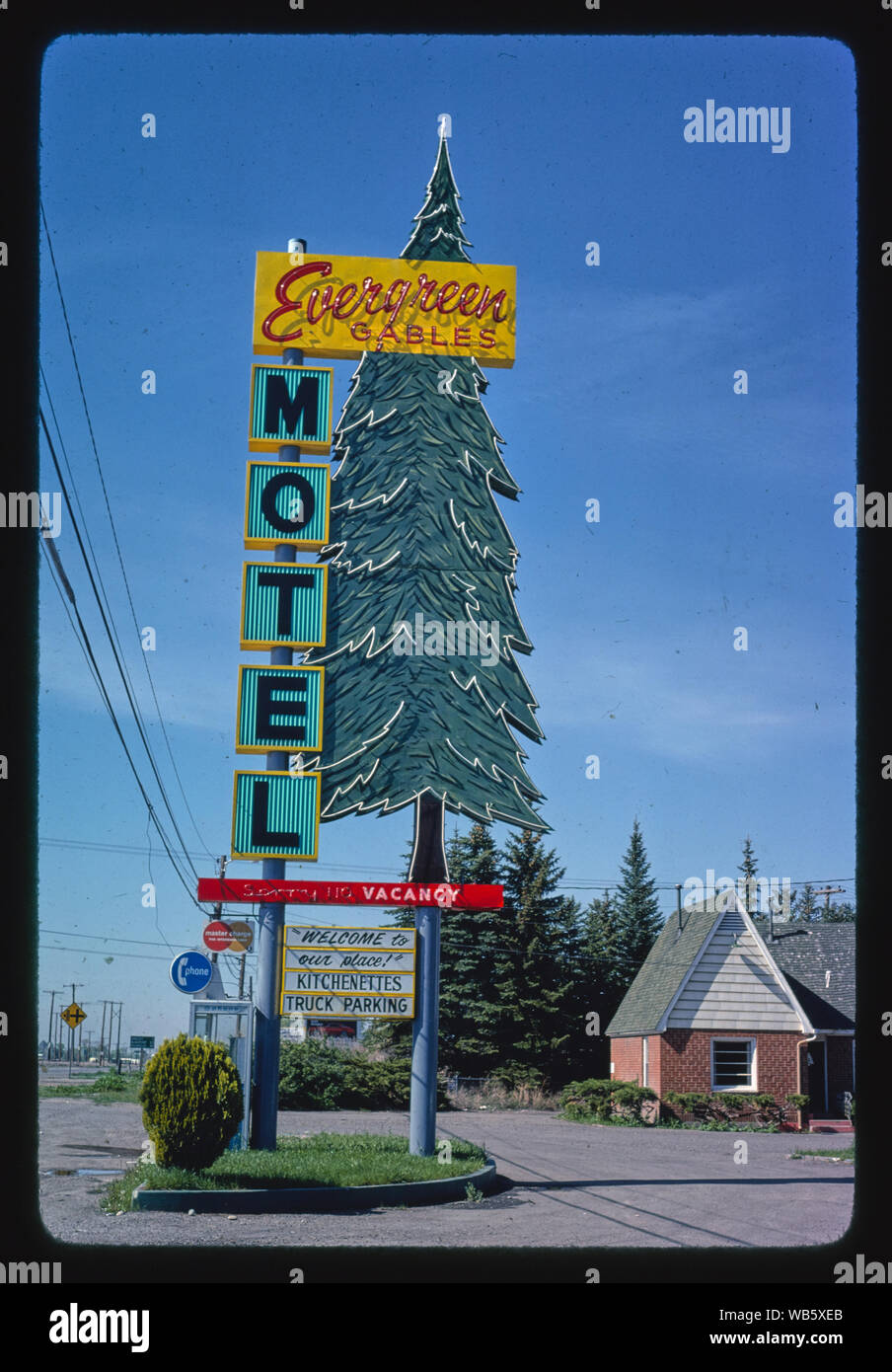 Evergreen Gables Motel sign, Idaho Falls, Idaho Banque D'Images