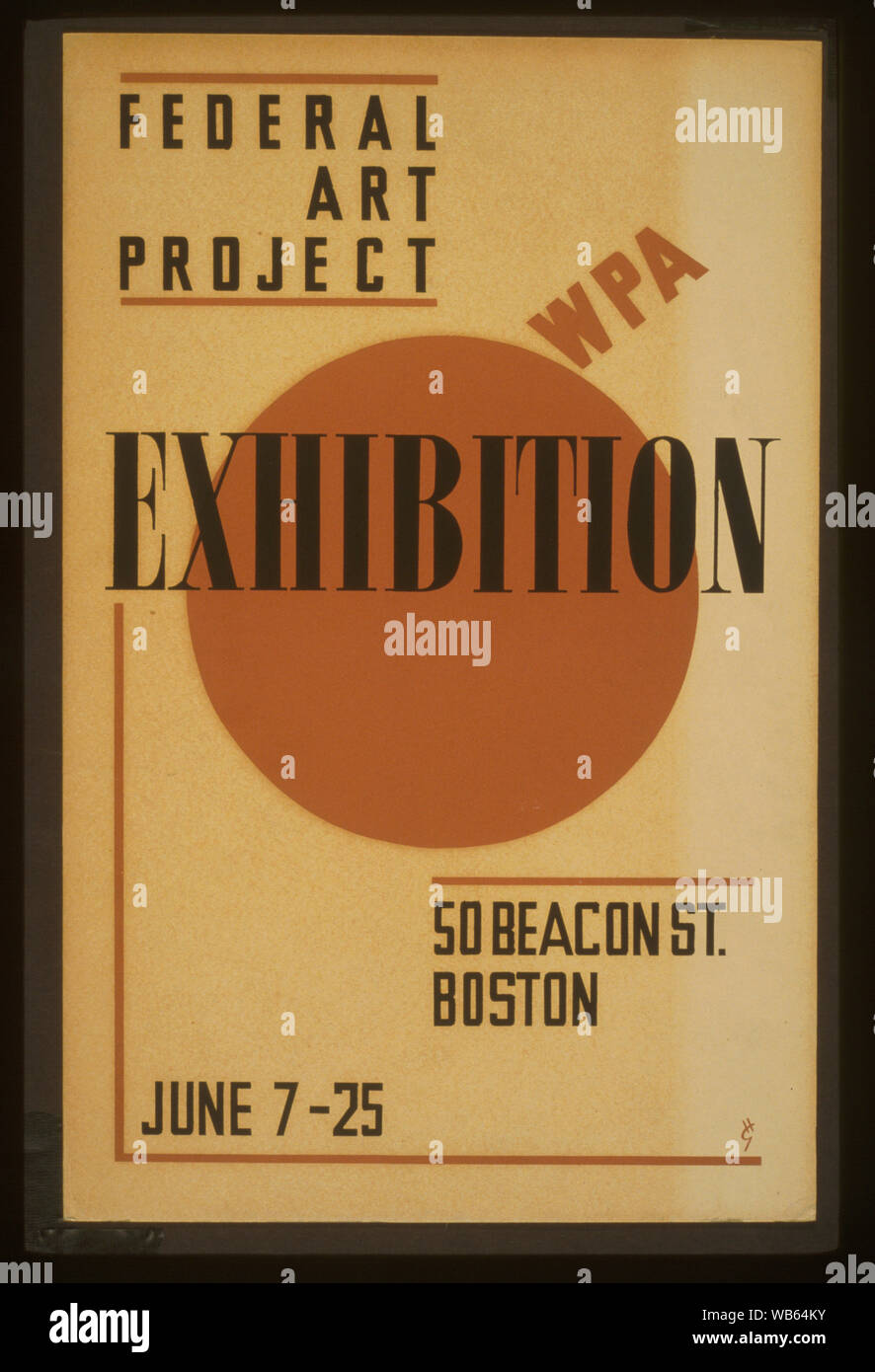 Exposition - WPA Federal Art Project Résumé : WPA Affiche annonçant le projet d'art fédéral le gouvernement fédéral à l'exposition Art Gallery, 50, rue Beacon, Boston, Mass. Banque D'Images