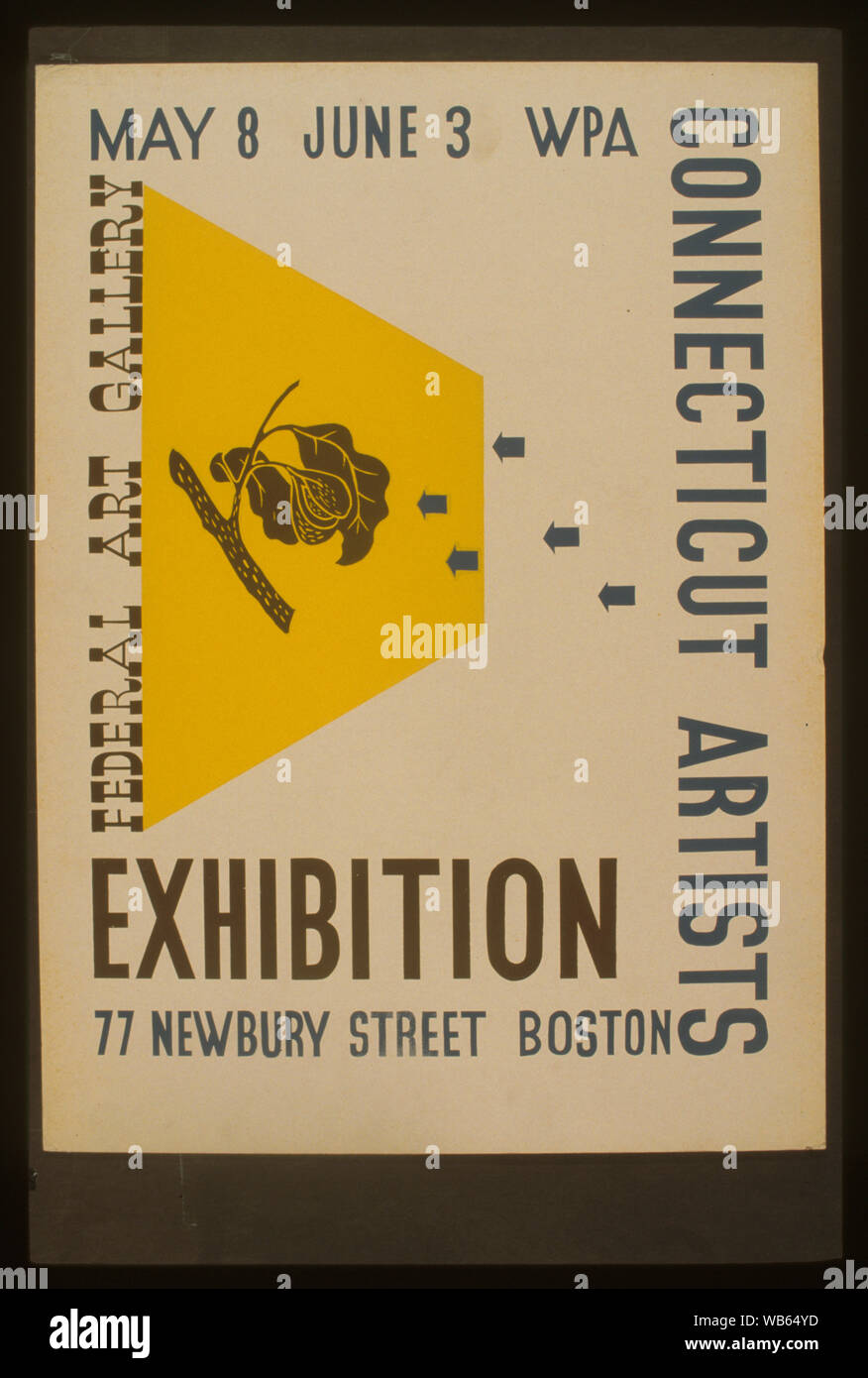 Résumé : pour l'affiche de l'exposition Art fédéral exposition de projets d'artistes de la Connecticut WPA Federal Art Gallery, 77 Newbury Street, Boston, Mass., montrant tige de l'arbre avec des feuilles. Banque D'Images
