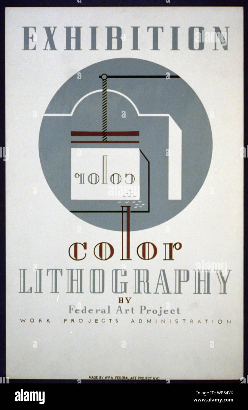 Lithographie en couleurs de l'exposition par les projets de travaux du projet d'art abstrait de l'Administration fédérale : l'affiche pour l'exposition du projet d'Art de la lithographie en couleur. Banque D'Images