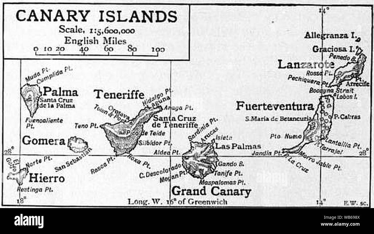EB1911 - Iles Canaries Carte. Banque D'Images