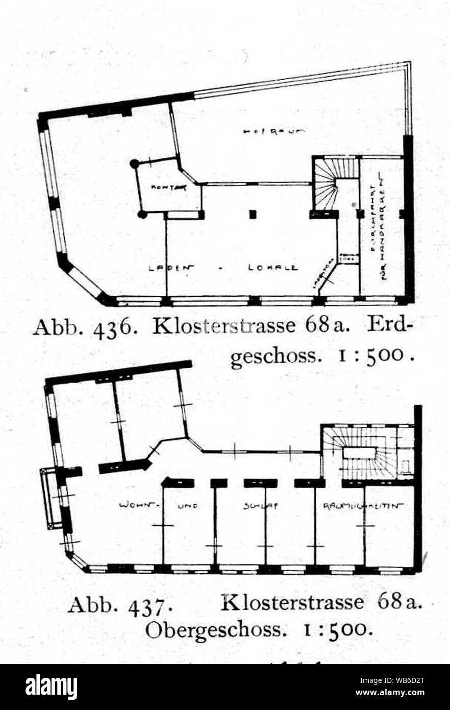 Eckhaus 132 68a, à Düsseldorf Oststraße Ecke, erbaut 1898, Architekt Peter Paul Fuchs, Bauherr Ludwig Kraus, Grundriss Erd- und Erdgeschoss. Banque D'Images