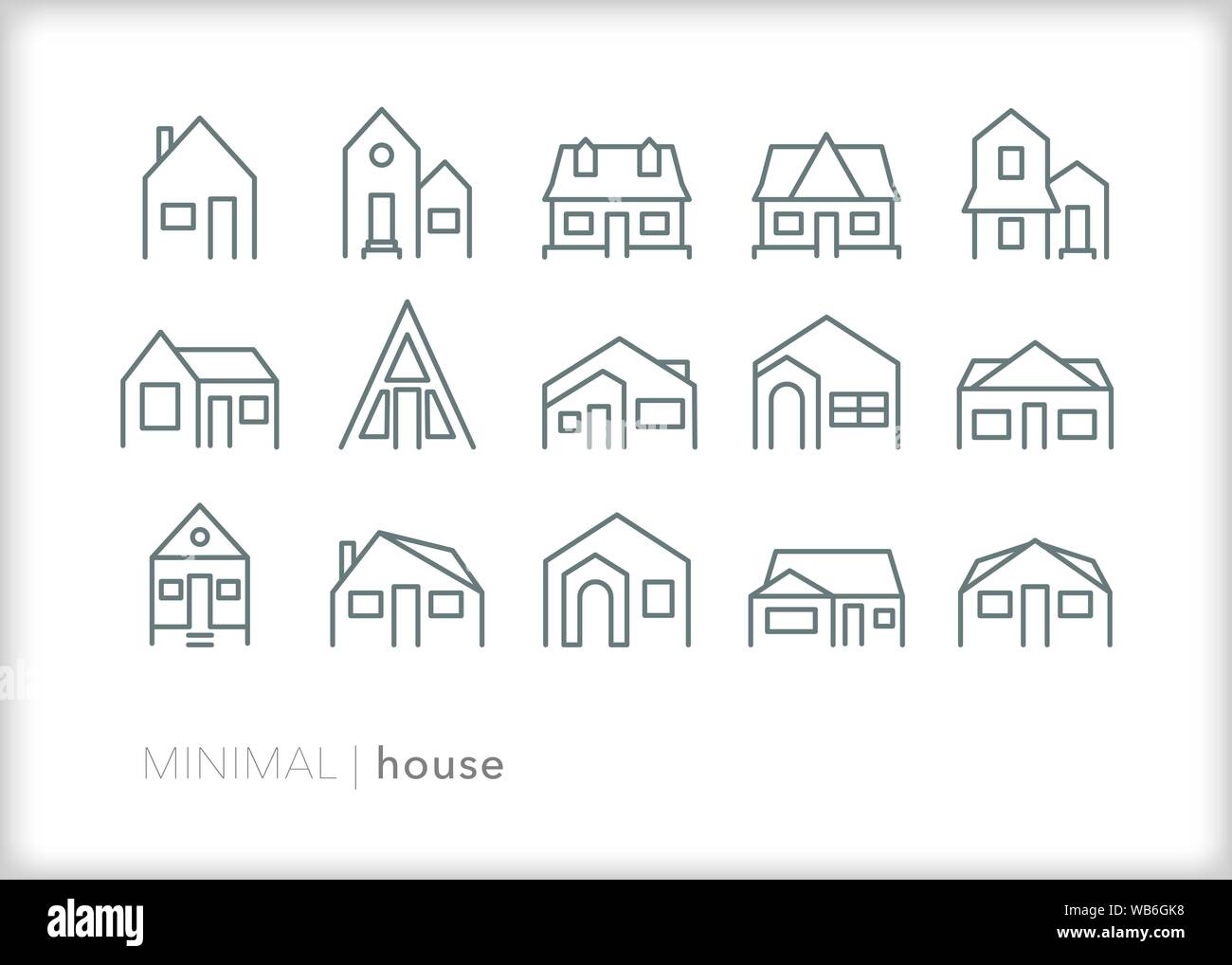 Ensemble de 15 icônes de ligne de maison résidentielle Illustration de Vecteur