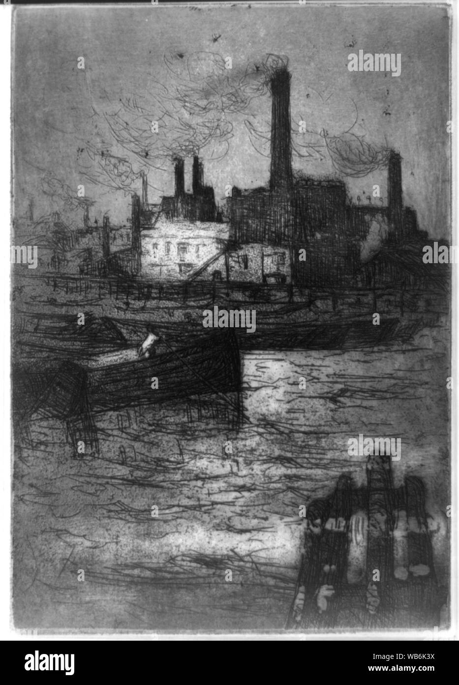 Les usines sur la Tamise Abstract/moyenne : 1 gravure impression : 20,2 x 15,1 cm ;. Banque D'Images