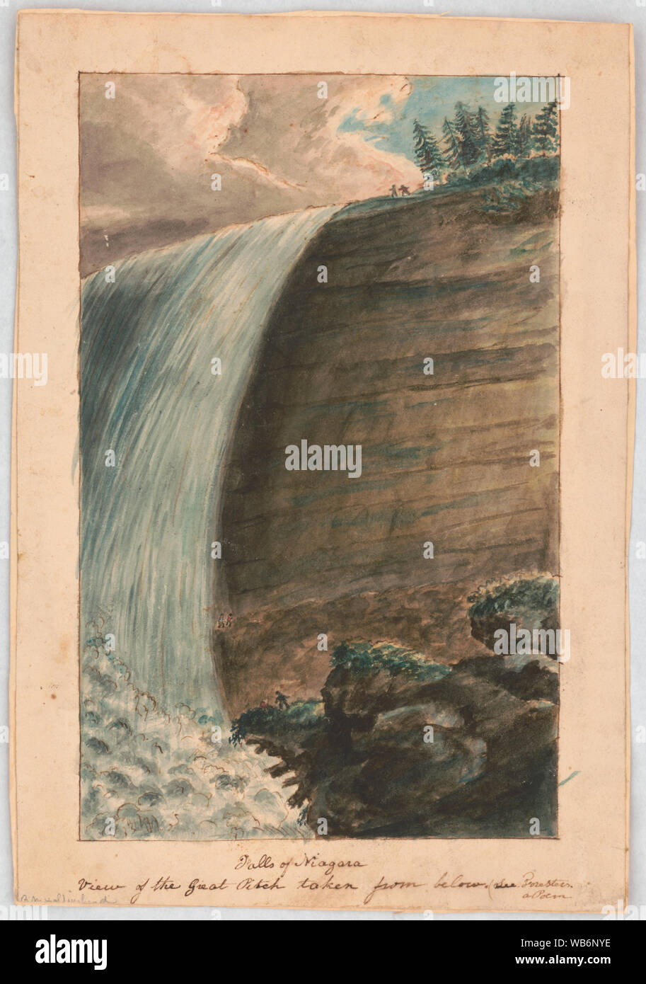 Les chutes de Niagara. Vue du grand pitch pris par en dessous, voir les forestiers, un poème Abstract/moyenne : 1 dessin : Aquarelle et encre ; feuilles 20,5 x 14,5 cm. Banque D'Images