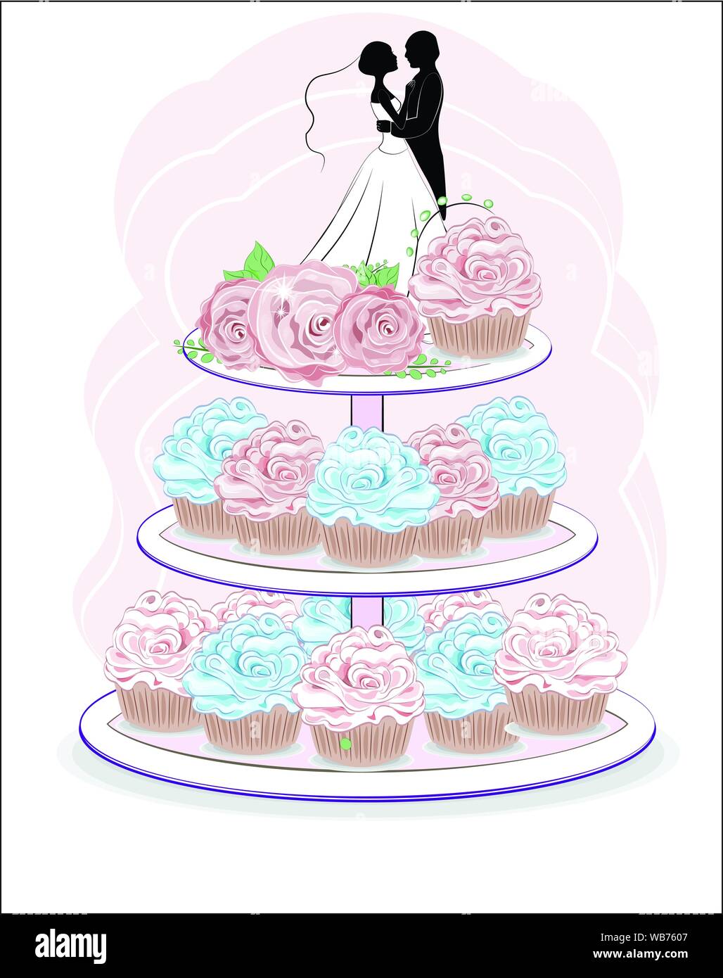 Petits Gateaux De Mariage Avec Blanc Rose Bleu Rose Creme Et Maries La Presentation Des Aliments Pour Un Mariage Image Vectorielle Stock Alamy