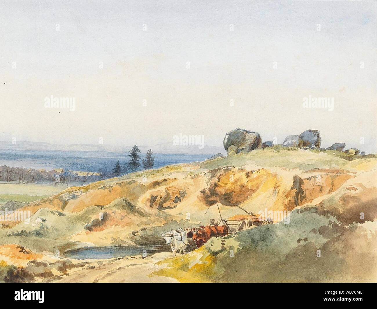 Edward Theodore Compton - un paysage avec un chemin étroit et une charrette. Banque D'Images