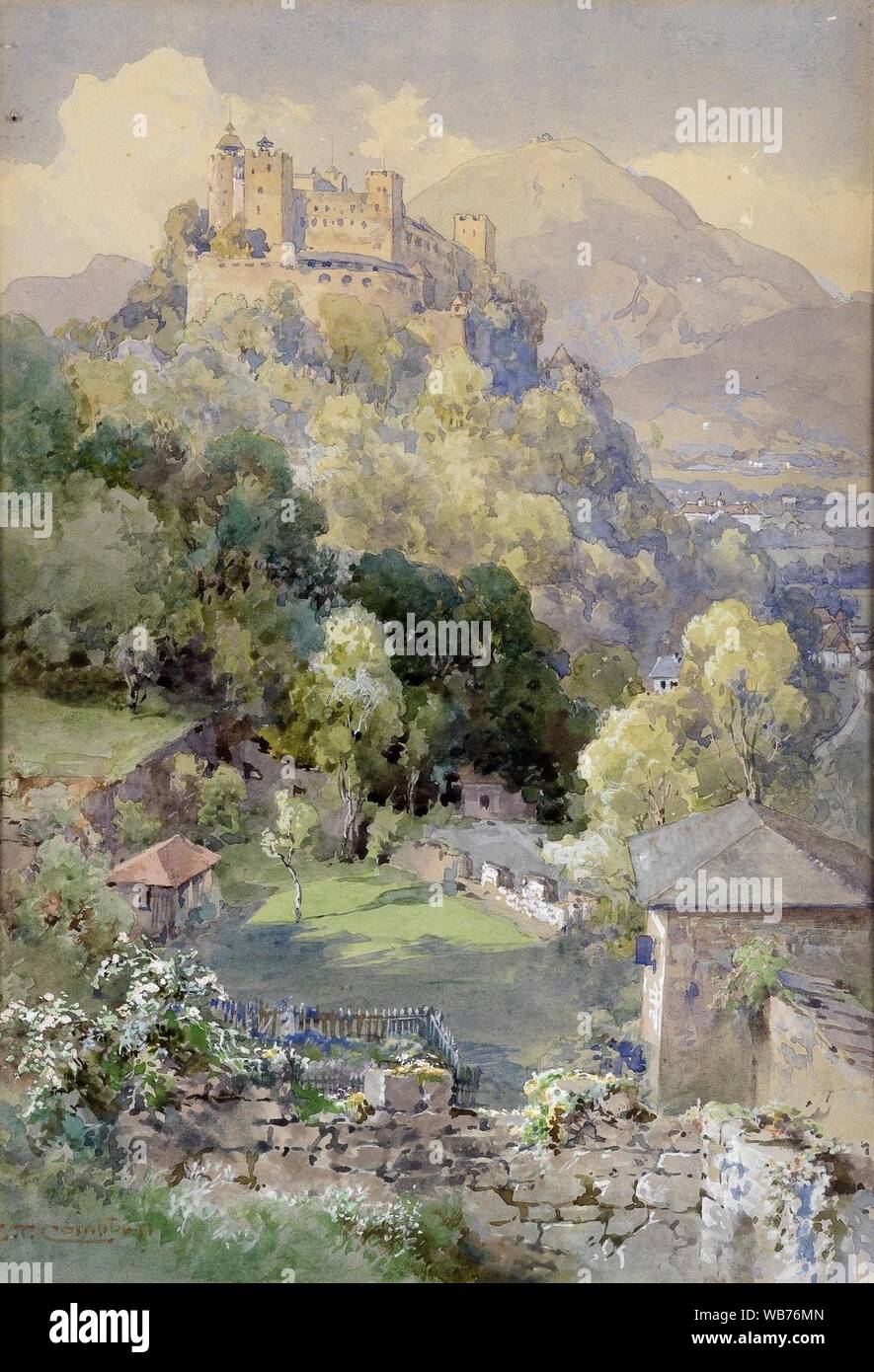 Edward Theodore Compton Blick auf die Festung Hohensalzburg. Banque D'Images