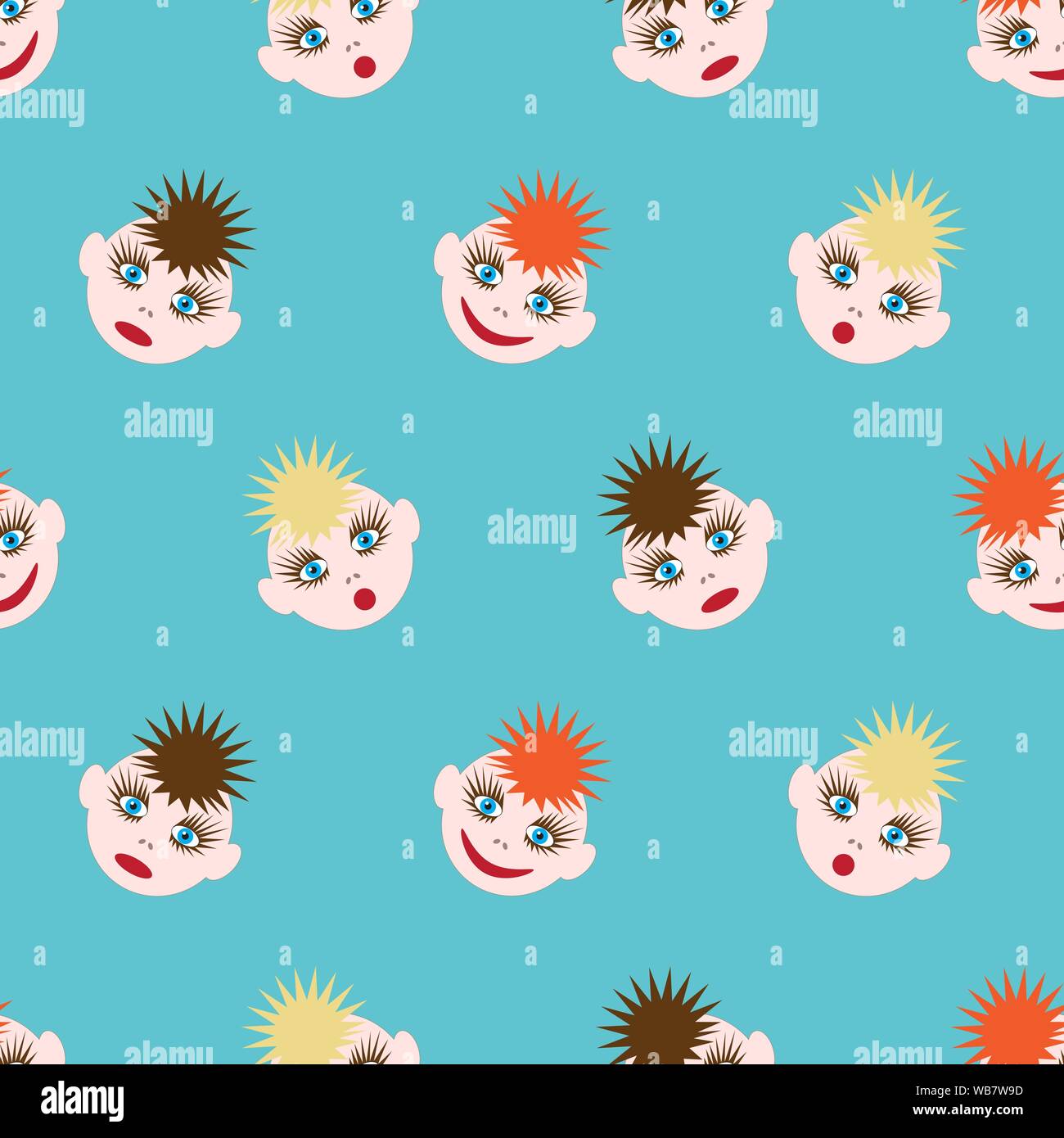 Modèle sans couture avec funny smileys. L'image des cheveux colorés de différentes couleurs et de différentes émotions. Vector EPS10. Illustration de Vecteur