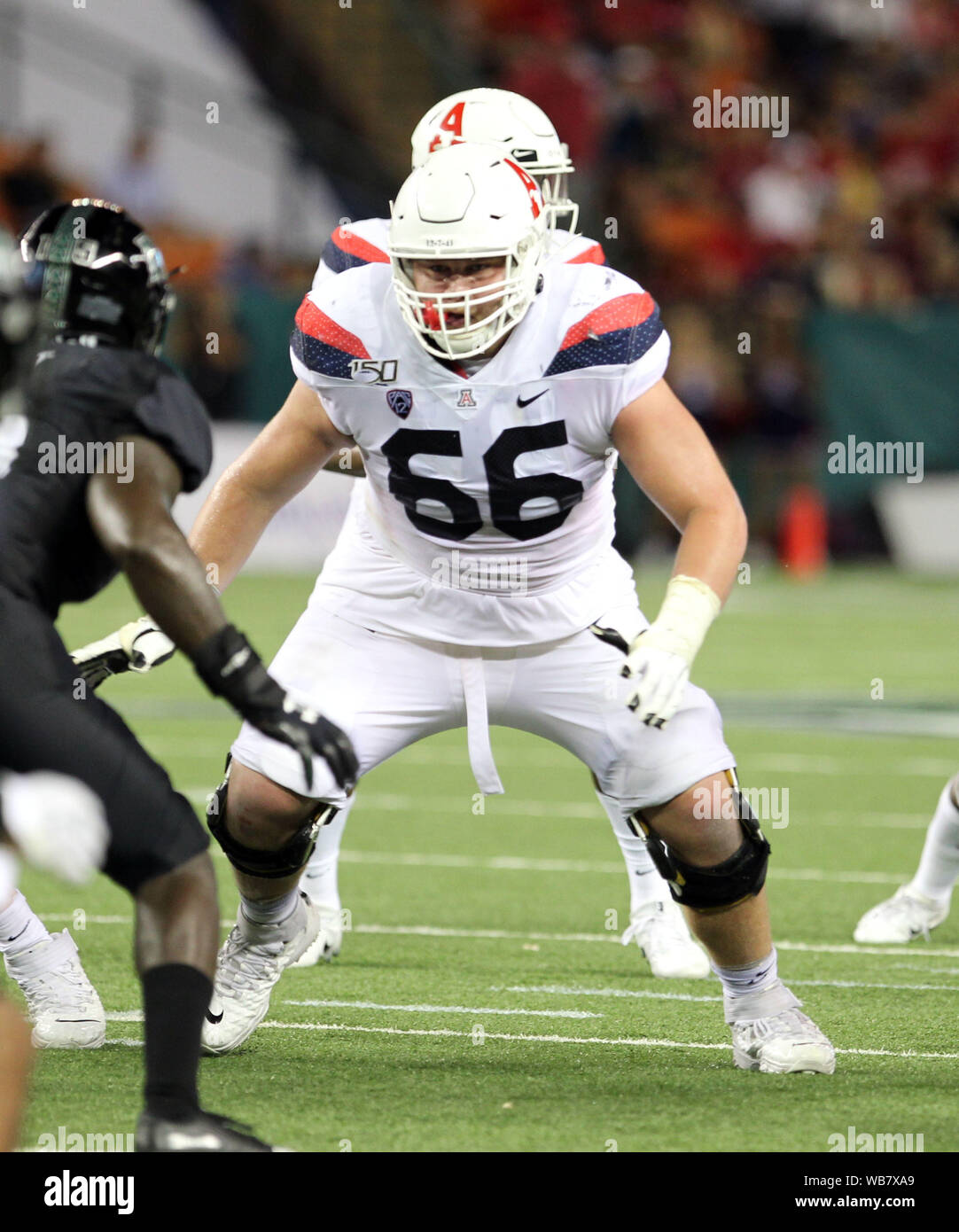 Honolulu, Hawaii, USA. 24 août, 2019.Arizona Wildcats offensive ligne Robert Congel # 66 pendant le jeu entre l'Hawaii Rainbow Warriors et les Wildcats de l'Arizona à l'Aloha Stadium d'Honolulu, HI - Michael Sullivan/CSM Crédit : Cal Sport Media/Alamy Live News Crédit : Cal Sport Media/Alamy Live News Banque D'Images