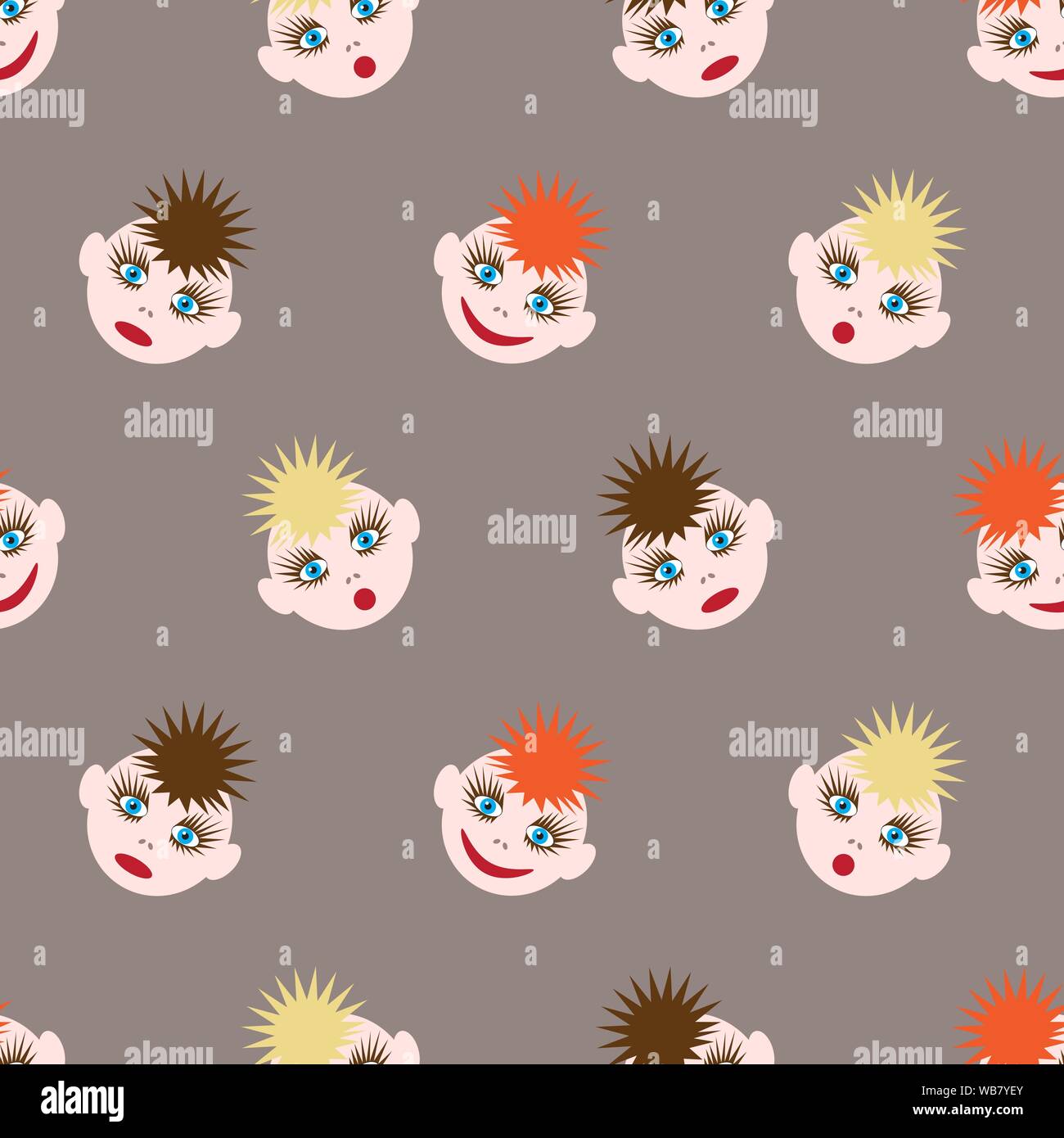 Modèle sans couture avec funny smileys. L'image des cheveux colorés de différentes couleurs et de différentes émotions. Vector EPS10. Illustration de Vecteur