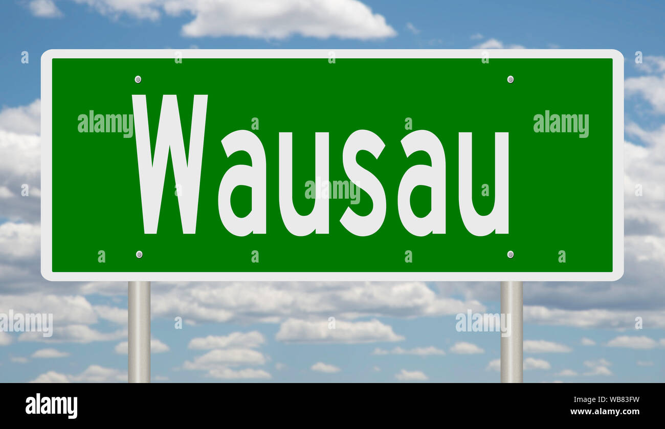 Rendu d'une autoroute verte signe pour Wausau Wisconsin Banque D'Images