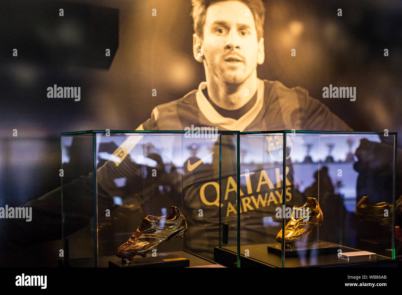 Barcelone, Espagne - 12 janvier 2018 : Le musée de trophées des coupelles et des bourses de l'équipe de FC Barcelone dans le Camp Nou. Banque D'Images