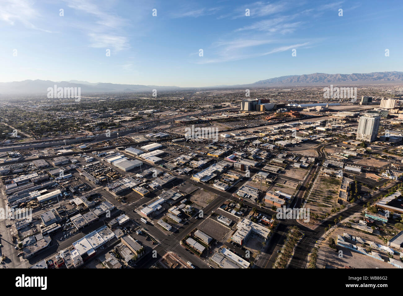 Vue aérienne de Las Vegas Nevada zone commerciale et industrielle à l'ouest du centre-ville de casino resorts. Banque D'Images