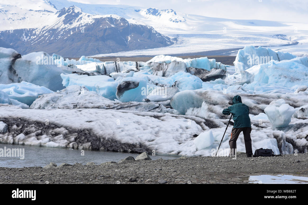 La prise de vue photographe Jokulsarlon Glacial Lagoon en Islande. Banque D'Images