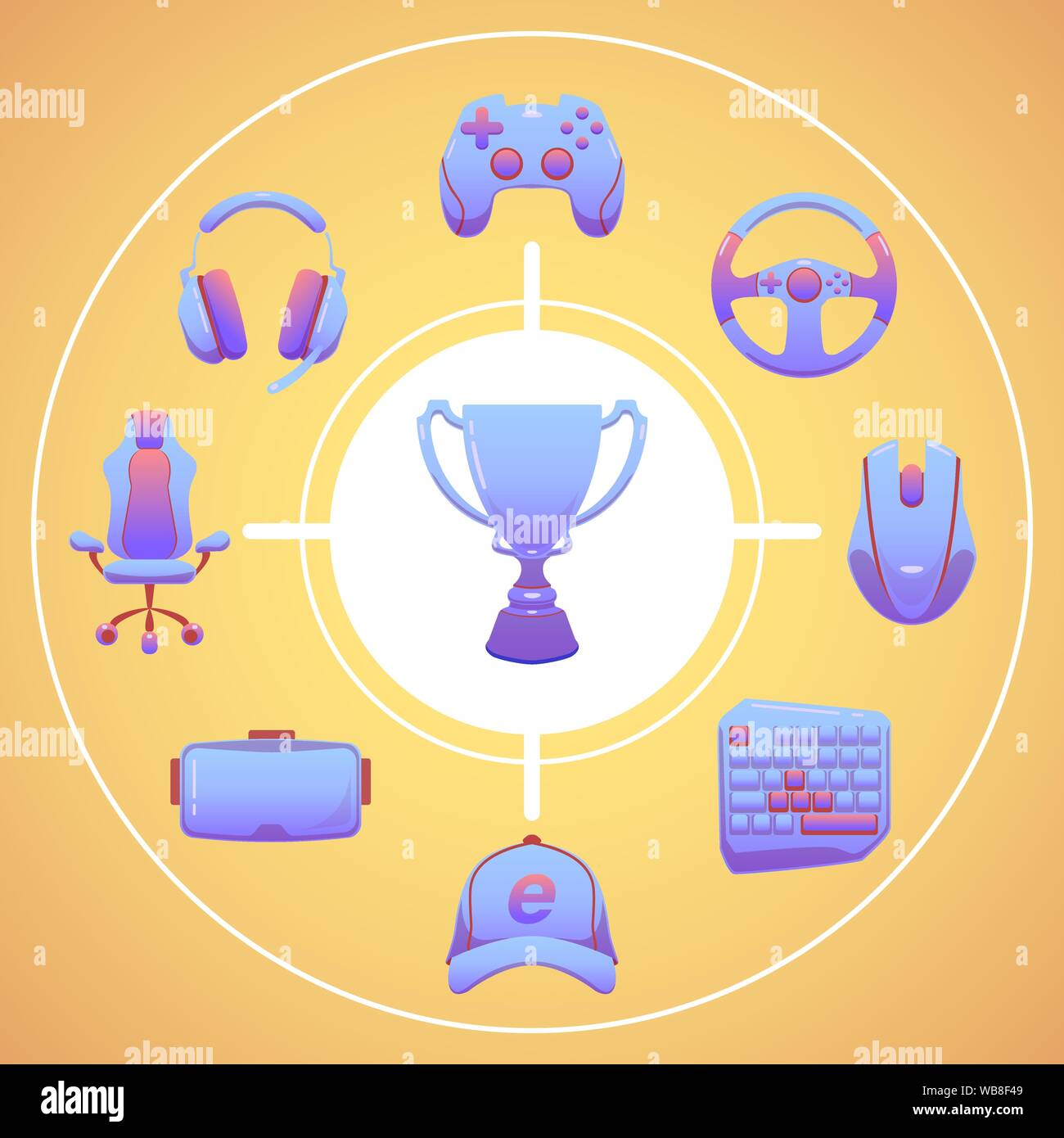 Esports couleur icons set. Tournoi de jeu. Dispositifs de jeux vectoriels en couleur violette. Infographie cybersport illustration. ESportsman tenue pour atteindre les Champions. Illustration de Vecteur