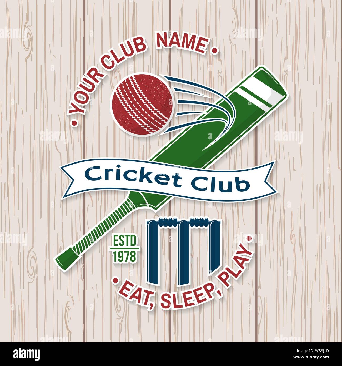 Cricket Club patch ou autocollant. Vector illustration. Concept pour chemise, imprimer, stamp ou tee. Typographie vintage design avec bat , wicket, cautionnement et cricket ball silhouette. Les modèles pour club de sport. Illustration de Vecteur