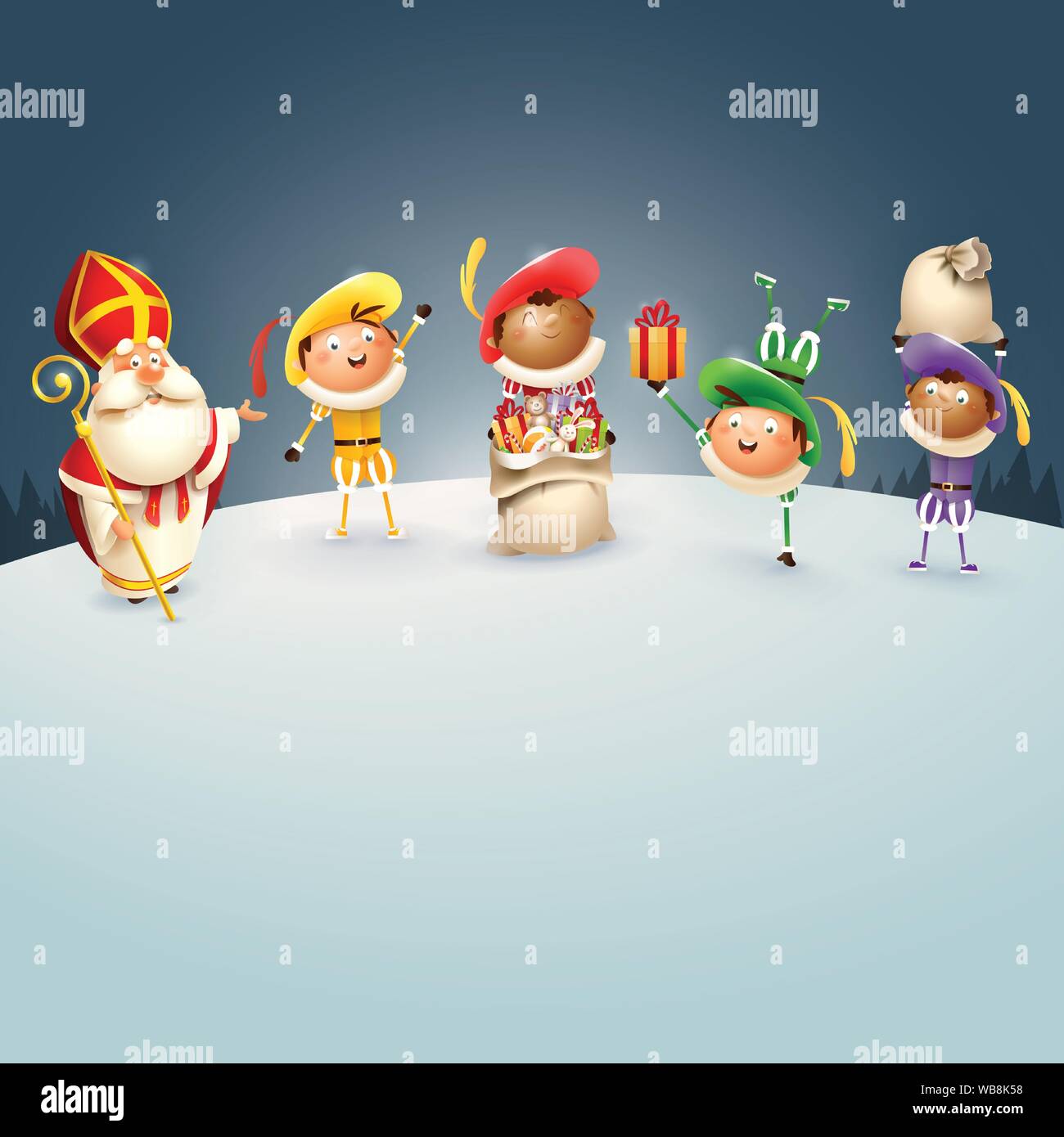 Saint Nicolas et Zwarte Piets célébrer les jours fériés néerlandais au winter Night - vector illustration Illustration de Vecteur Saint Nicolas et Zwarte Piets célébrer les jours fériés néerlandais au winter Night - vector illustration Illustration de Vecteur