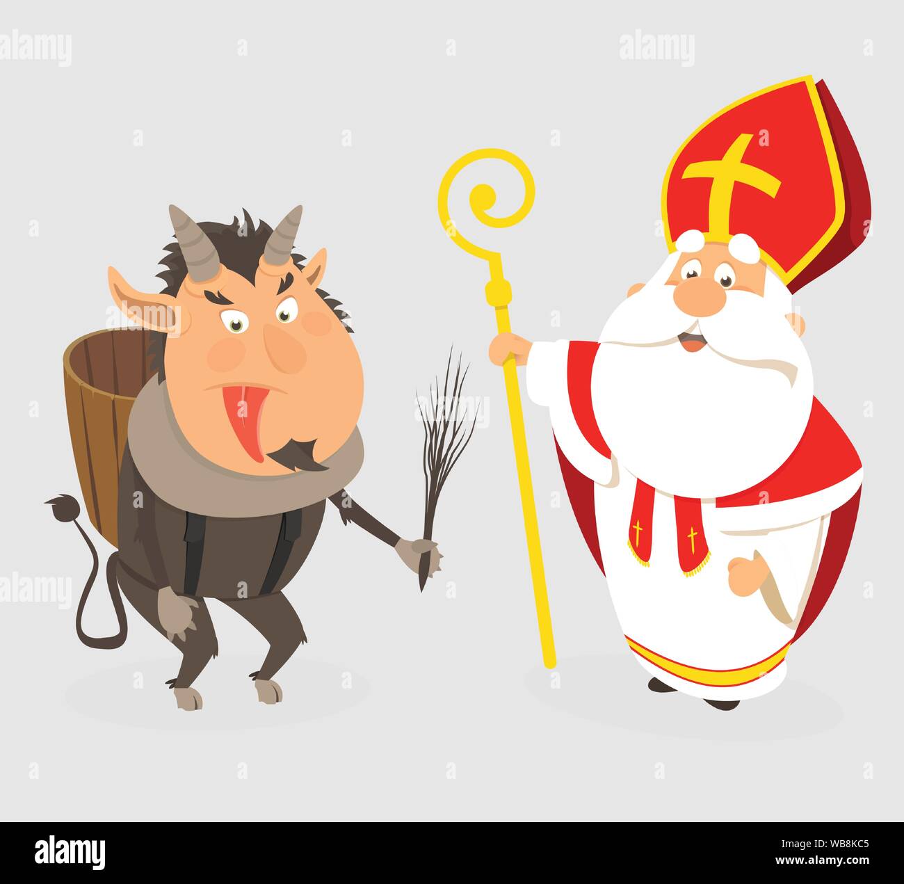 Krampus et Saint Nicolas - style cartoon - vector illustration isolé Illustration de Vecteur