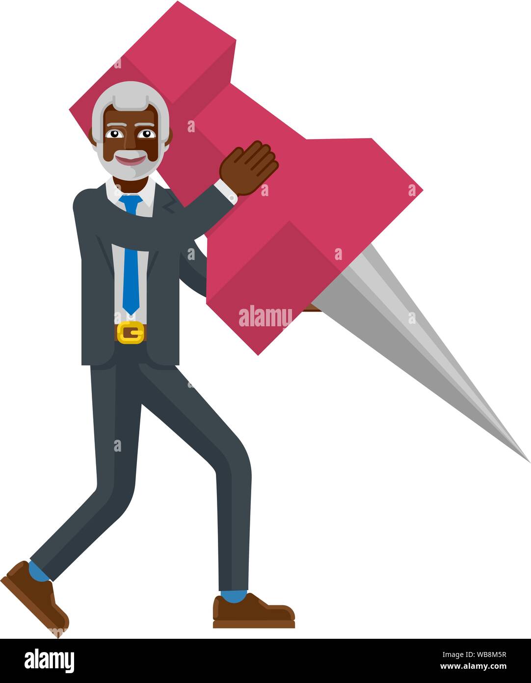 Black mature Business Man Holding Thumb Tack borne Illustration de Vecteur
