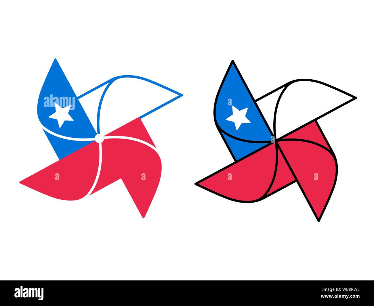 Moulinet Cartoon icône avec le Chili dessin du drapeau. Jouet du vent classique symbole. Vector clip art illustration isolé. Illustration de Vecteur