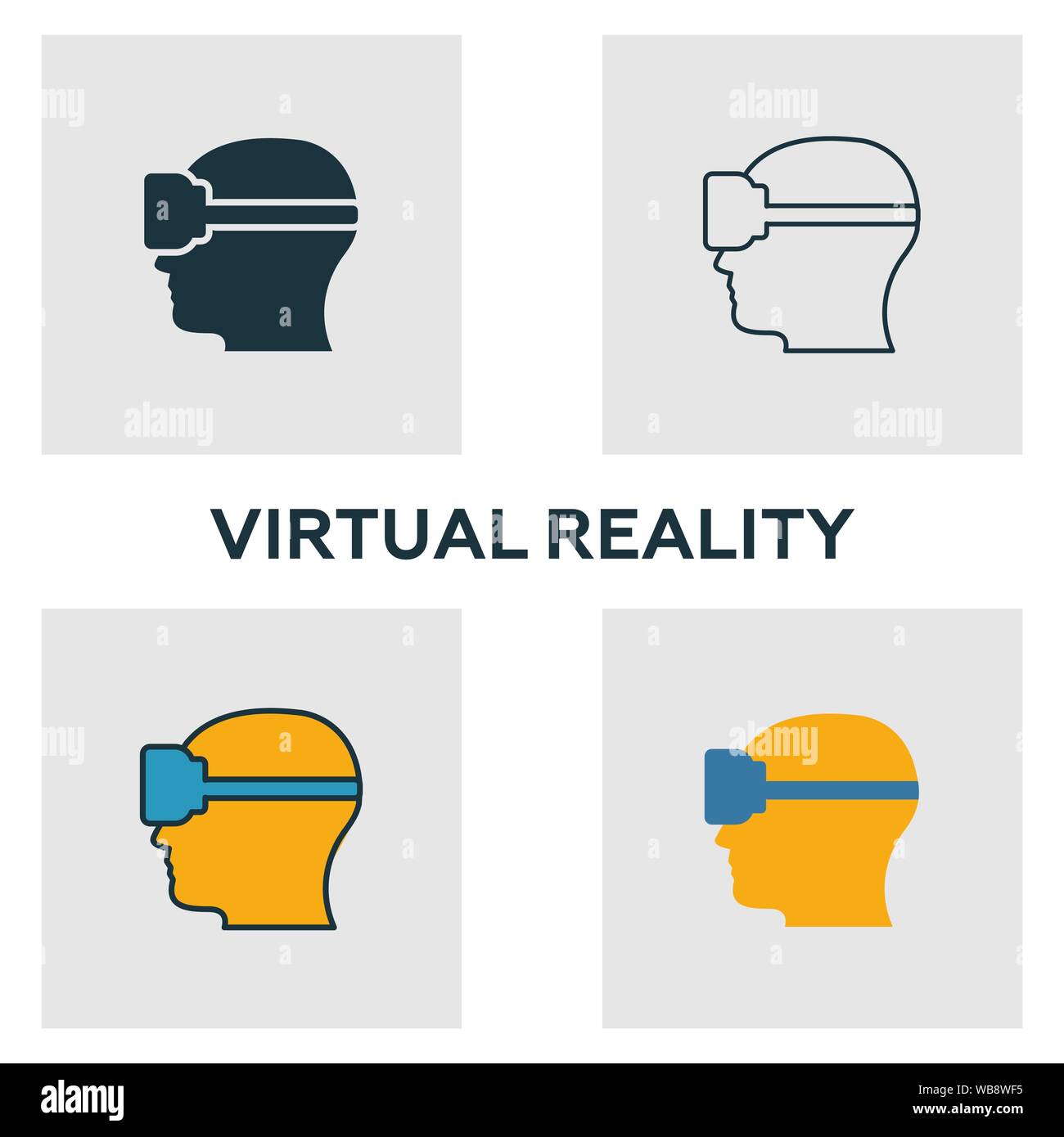 La réalité virtuelle icon set. Quatre éléments dans diférents styles à partir d'icônes de l'appareil visuel collection. La réalité virtuelle créative remplie d'icônes, contours Illustration de Vecteur