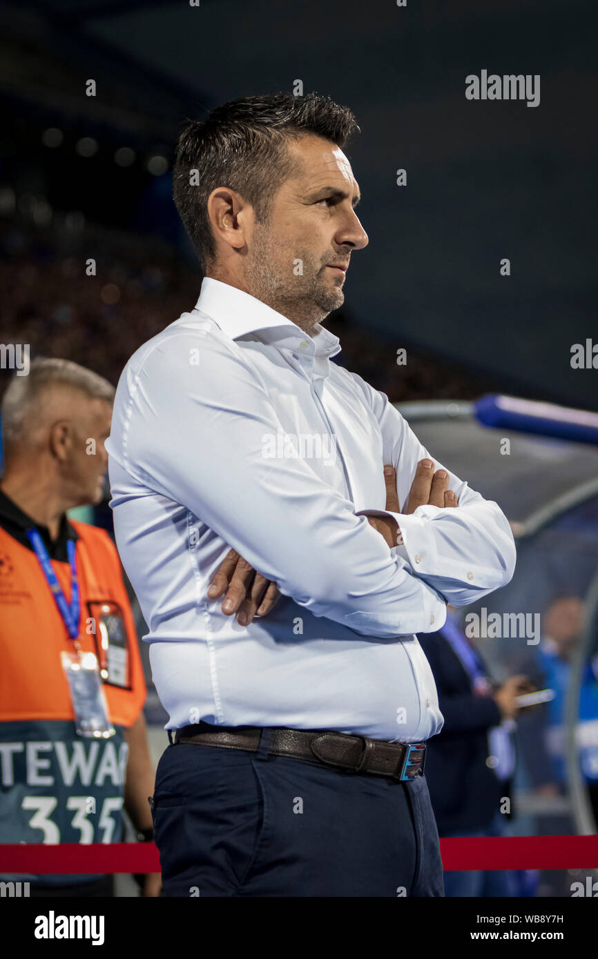 ZAGREB, CROATIE - le 21 août 2019 : Ligue des Champions de l'jouer Pied 1ère manche de qualification, GNK Dinamo vs Rosenborg BK. Coach Nenad BJELICA (CRO) Banque D'Images