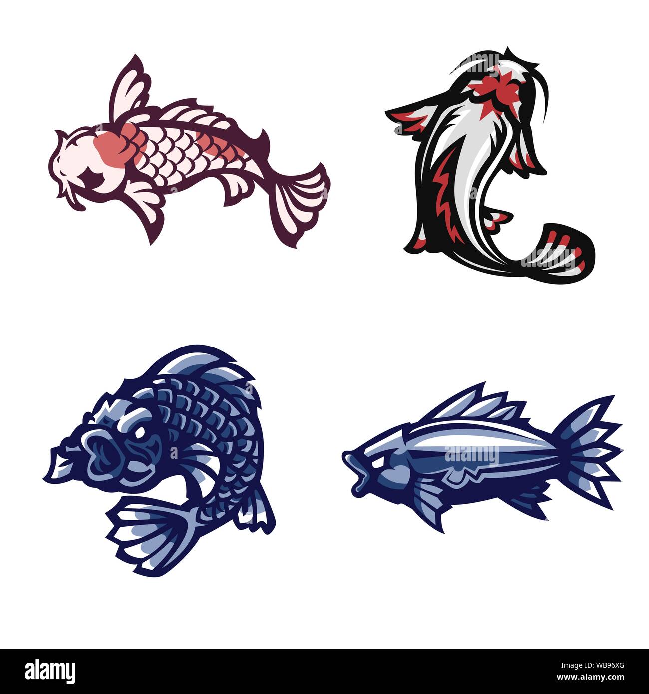 Poisson, Koi , ensemble de mascot logo, Vector illustration Illustration de Vecteur