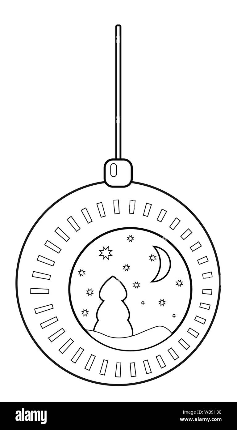 Une silhouette sphère Noël avec la photo de nuit, un sapin, les étoiles et la lune, couleur Illustration de Vecteur Une silhouette sphère Noël avec la photo de nuit, un sapin, les étoiles et la lune, couleur Illustration de Vecteur