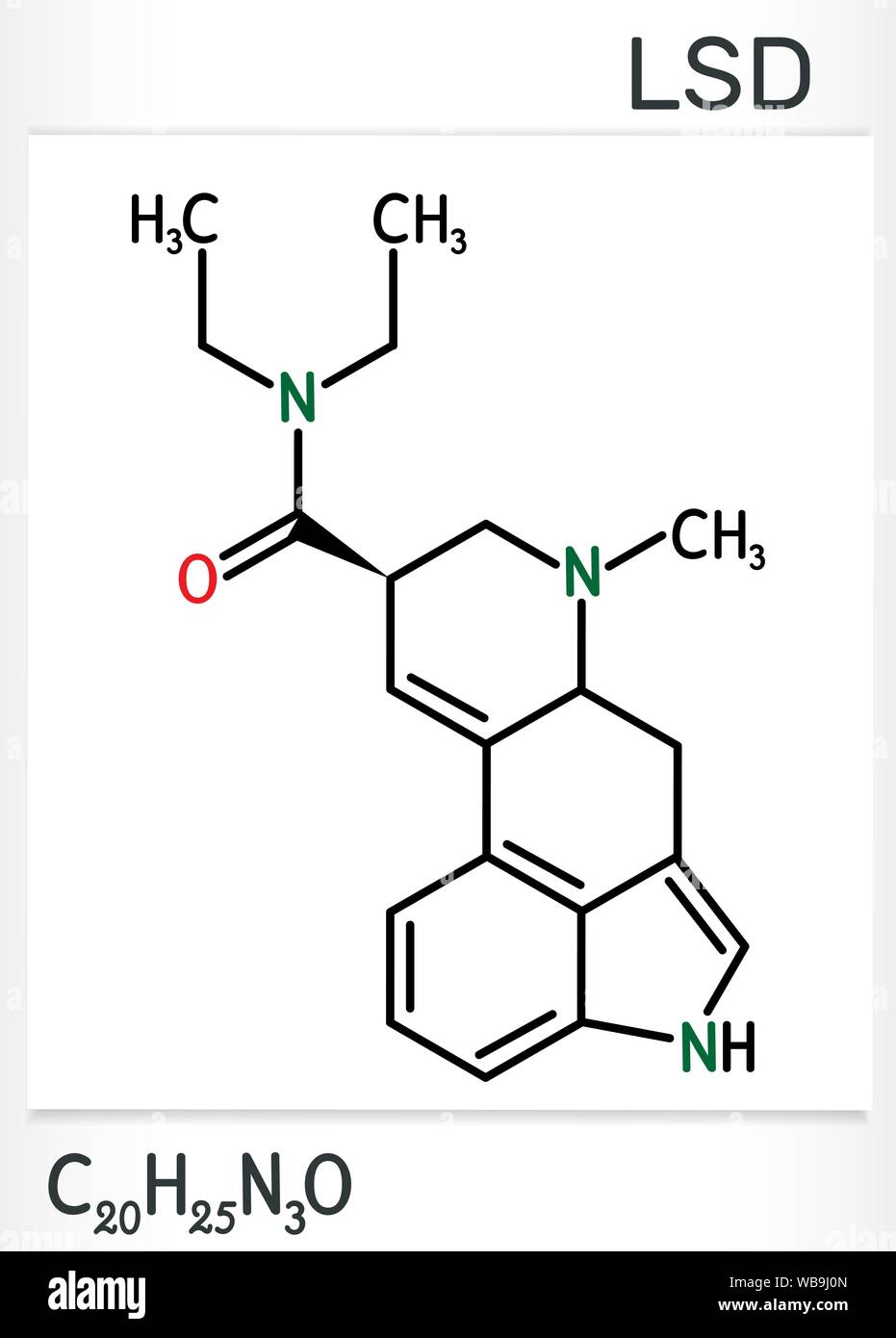 Le diéthylamide de l'acide lysergique, le LSD molécule. Il s'agit d'une drogue hallucinogène. Formule chimique structurels. Vector illustration Illustration de Vecteur