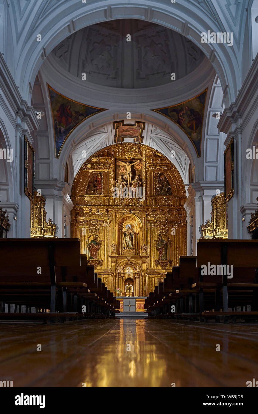 Retable de l'église San Felipe Neri, travaux de Francisco Villota en 1869. Au centre une sculpture du saint, oeuvre de Juan de Ávila dans la ville Banque D'Images Retable de l'église San Felipe Neri, travaux de Francisco Villota en 1869. Au centre une sculpture du saint, oeuvre de Juan de Ávila dans la ville Banque D'Images