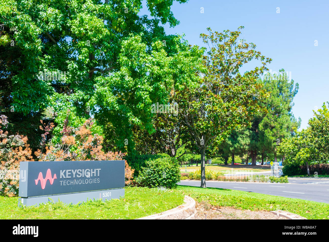 Keysight Technologies signent à l'entrée du campus de la Silicon Valley. Keysight quartier général situé à Santa Rosa, CA Banque D'Images