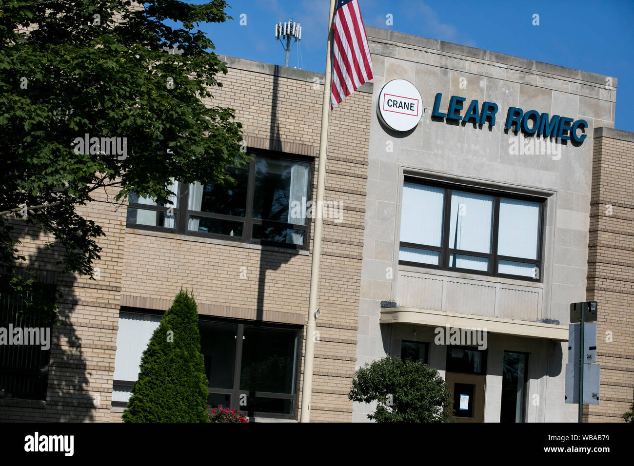 Un logo affiche à l'extérieur du siège social Lear Romec, filiale de l'entreprise de grues, de Elyria, Ohio le 11 août 2019. Banque D'Images