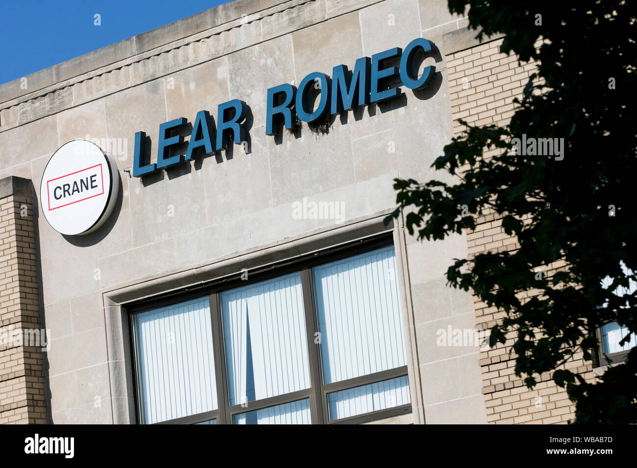 Un logo affiche à l'extérieur du siège social Lear Romec, filiale de l'entreprise de grues, de Elyria, Ohio le 11 août 2019. Banque D'Images