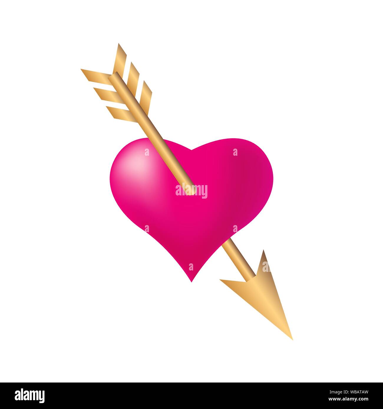 Coeur stylisé percé par la flèche de Cupidon d'or à la Saint-Valentin. Illustration vecteur EPS10 Illustration de Vecteur