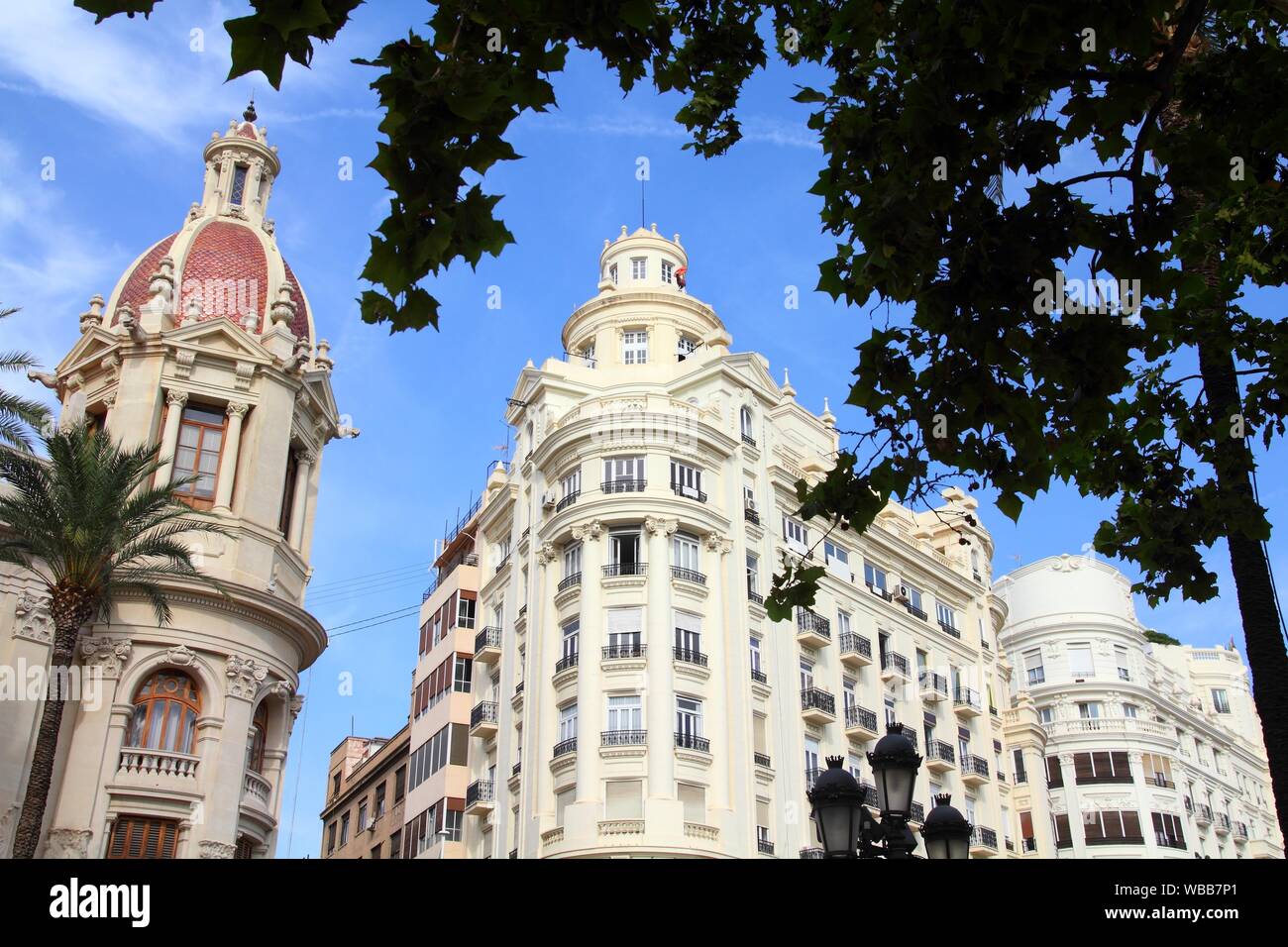 Valence, Espagne - main square, Plaça de l'Ajuntament. Banque D'Images