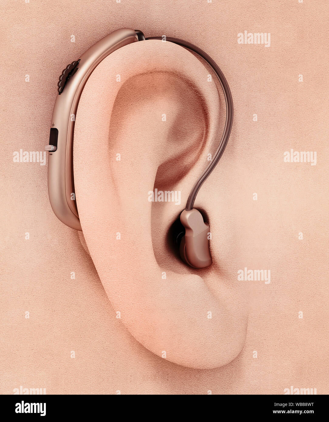L'aide auditive générique autour de l'oreille. 3D illustration. Banque D'Images