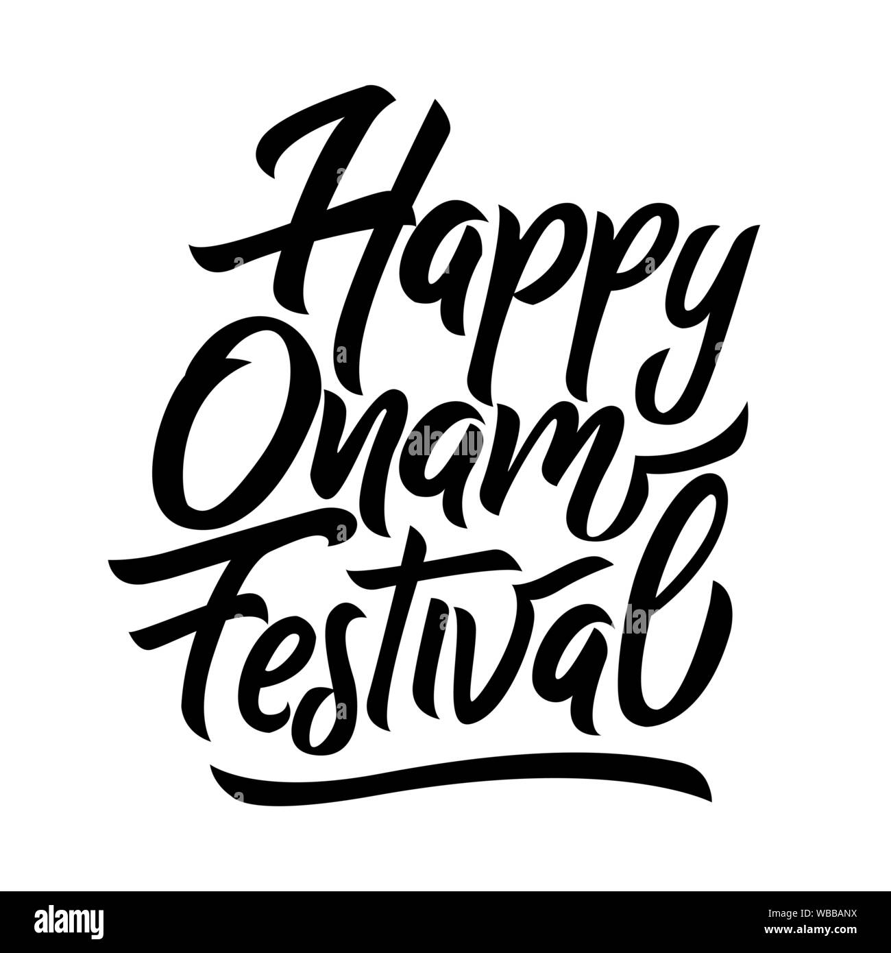 Heureux Onam festival d'écriture noire isolée lettrage Illustration de Vecteur