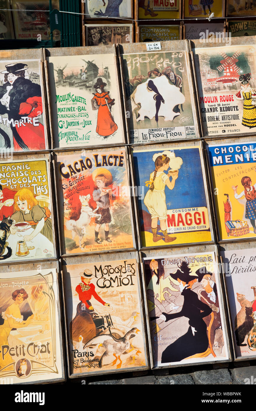 Minature vintage art affiches pour la vente. Montmartre, Paris, France Banque D'Images
