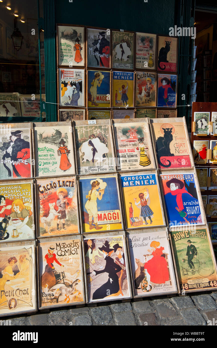 Minature vintage art affiches pour la vente. Montmartre, Paris, France Banque D'Images