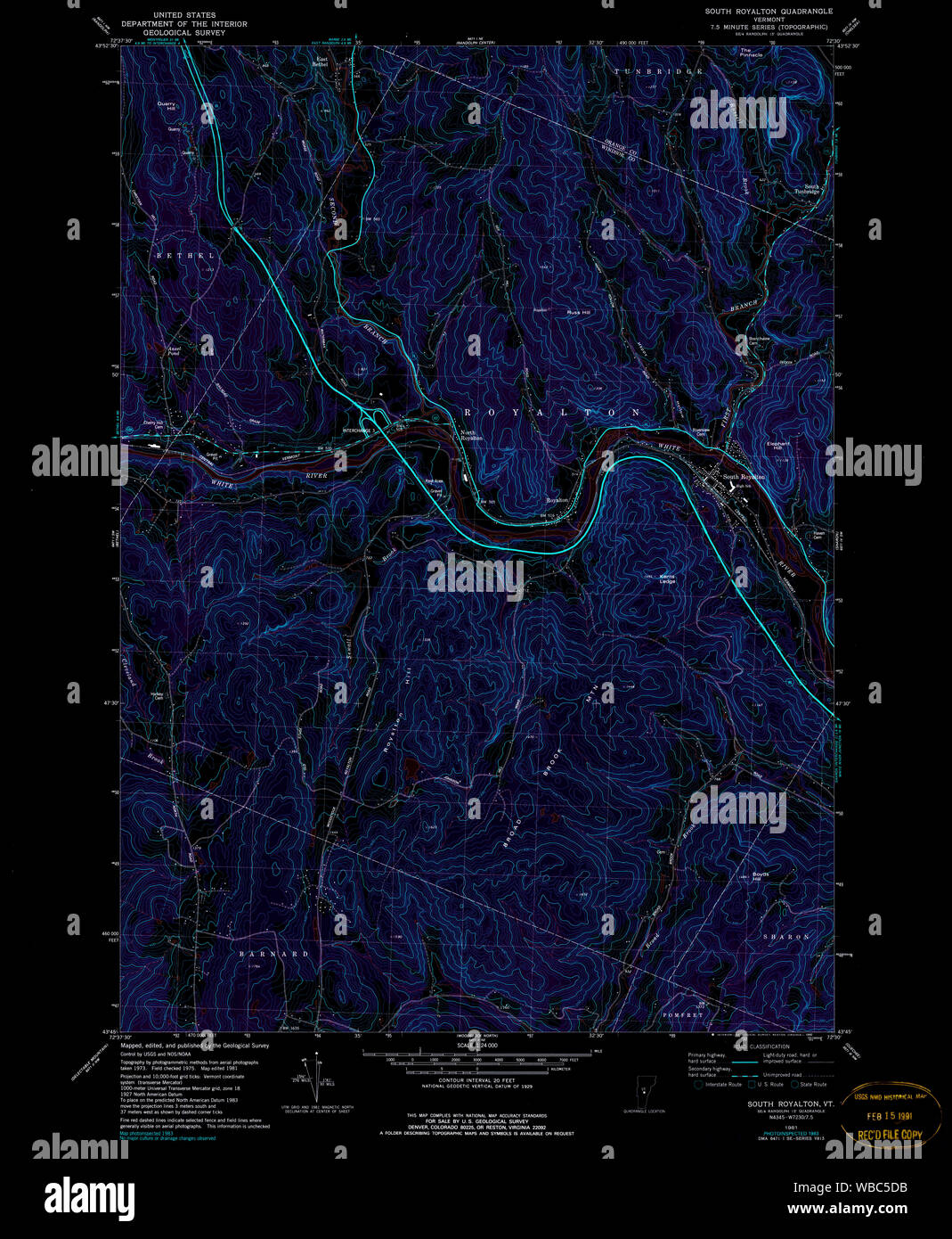 Carte Topo USGS VT Vermont South Royalton 3376441981 24000 Restauration inversé Banque D'Images