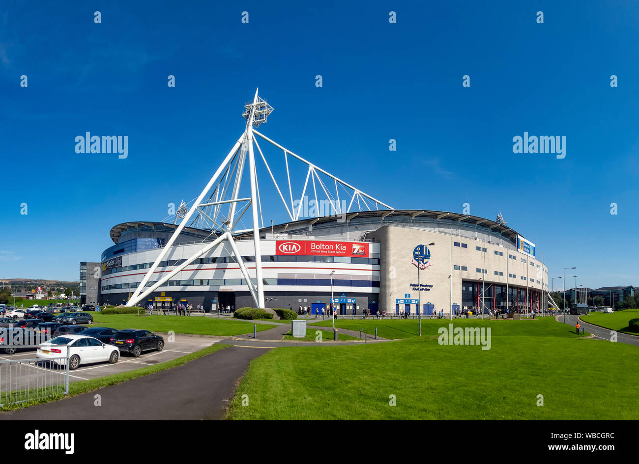 L'Université de Bolton Stadium de l'avant de la Ligue un match entre Bolton Wanderers et Ipswich Town le 24 août 2019 Banque D'Images