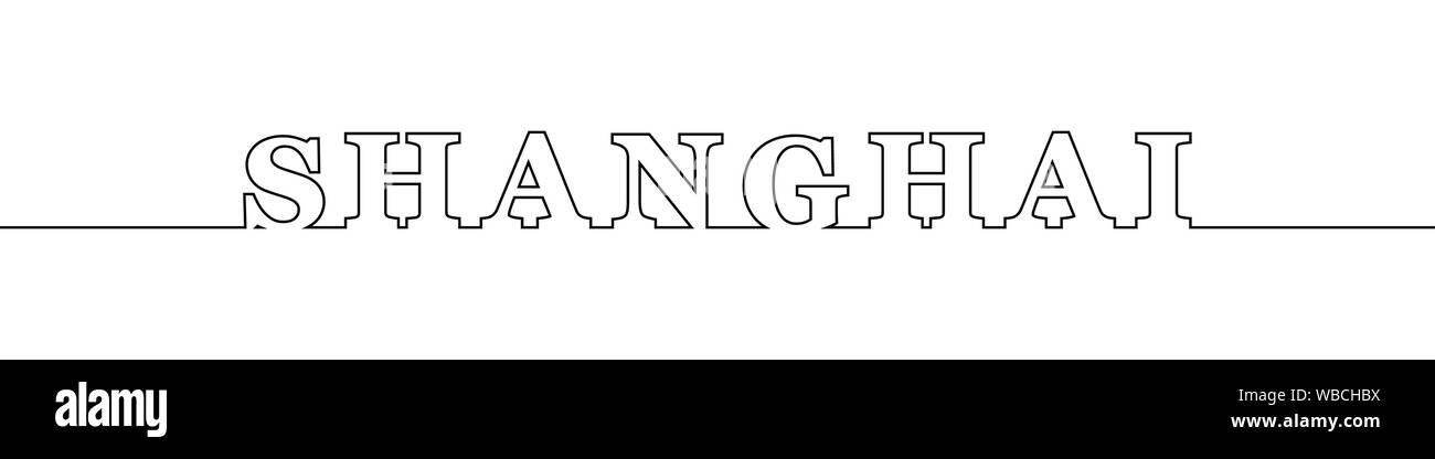 SHANGHAI. La ligne du contour avec le nom de la ville dans l'Est de la Chine. Majuscules Illustration de Vecteur