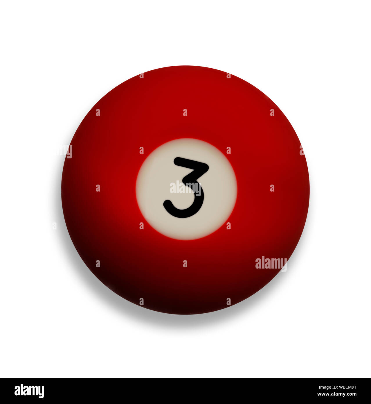 Numéro isolé 3 Ball Pool rouge, avec ombre portée sur un fond blanc Banque D'Images
