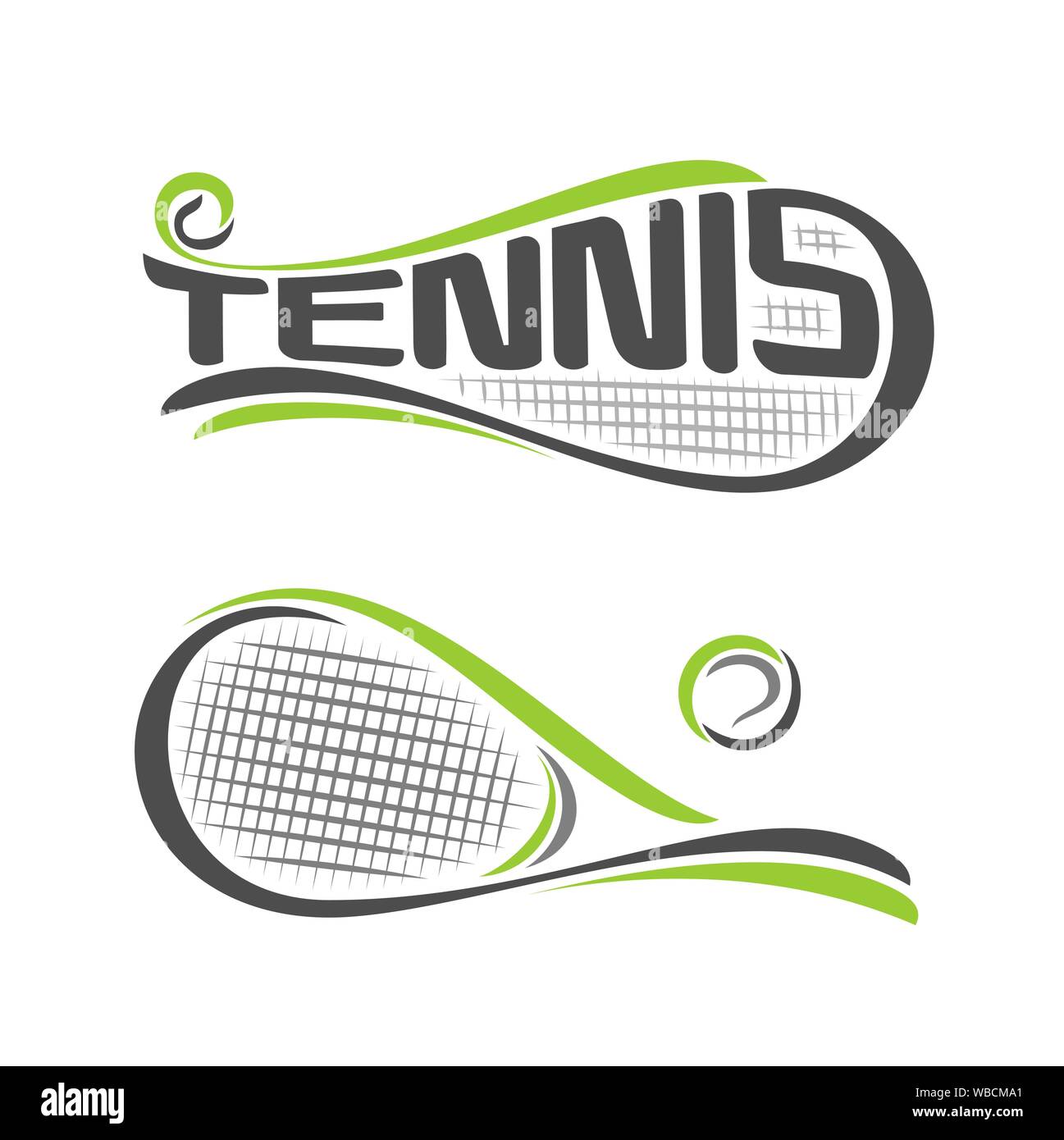 Vector illustration du logo pour les raquettes de tennis sur gazon, composé de raquettes de tennis isolé avec ballon vert gros plan sur fond blanc Illustration de Vecteur