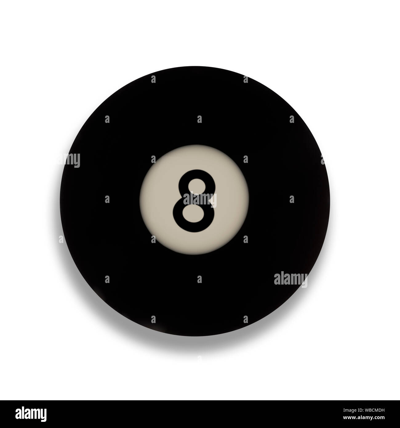 Numéro isolé 8 Ball Pool noir, avec ombre portée sur un fond blanc Banque D'Images