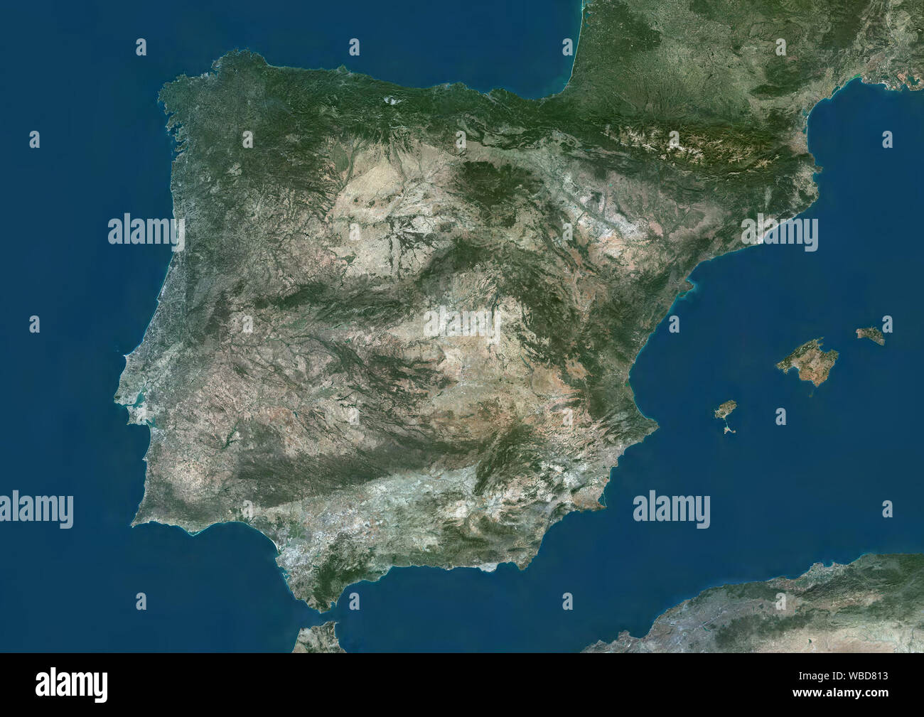 Image satellite de la couleur de l'Espagne et le Portugal. Cette image a été compilé à partir de données acquises par les satellites Sentinel-2. Banque D'Images