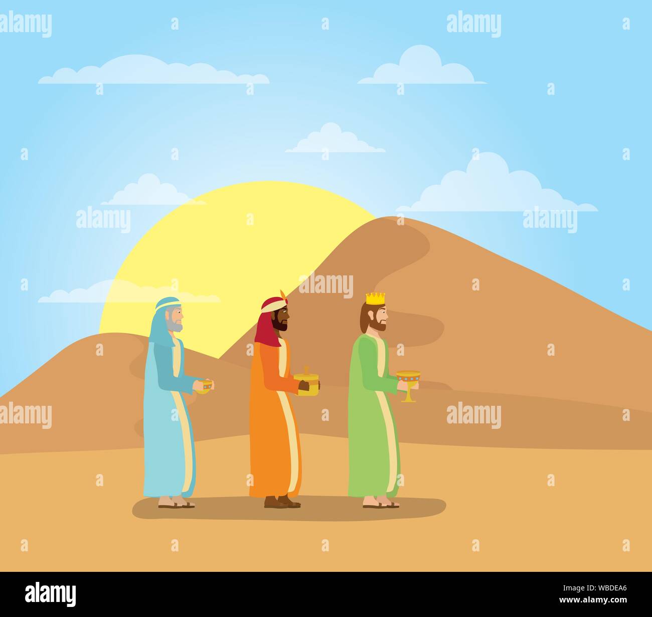 Fête joyeux noël crèche modèle plat Illustration de Vecteur