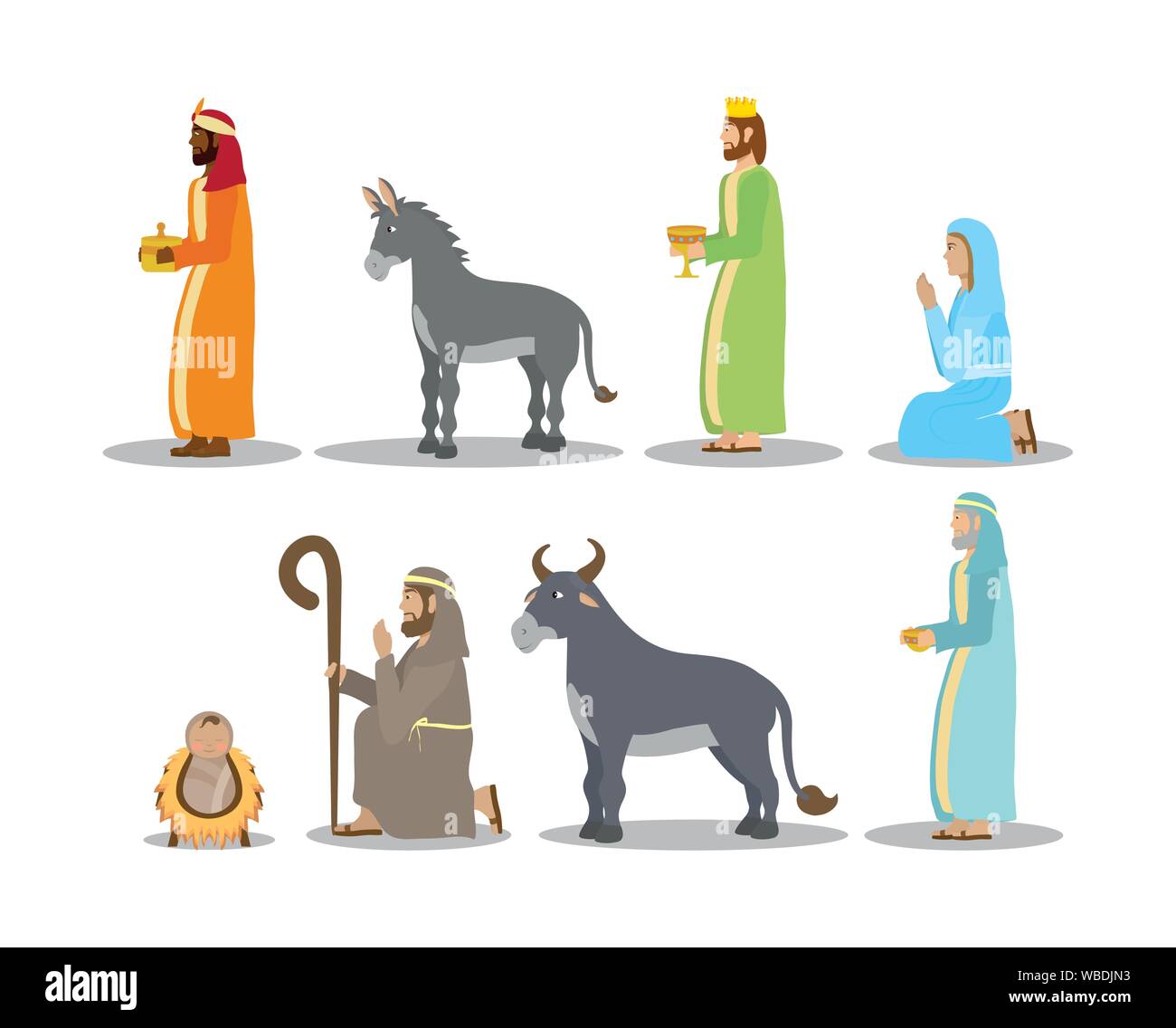 Fête joyeux noël crèche modèle plat Illustration de Vecteur